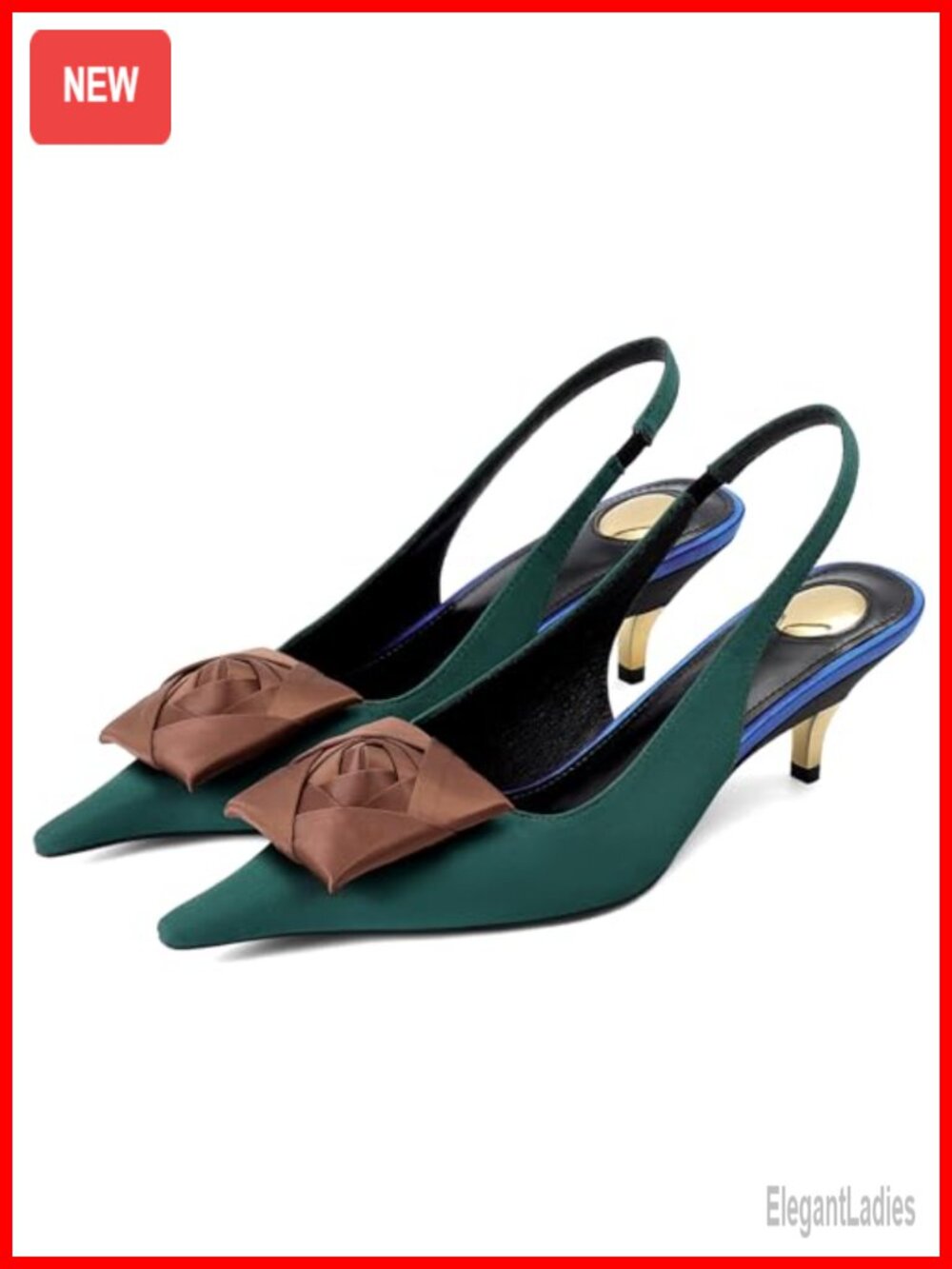Floral Kitten Heels Pointed Toe Slingback Low Heel Pumps Adjustable Strap